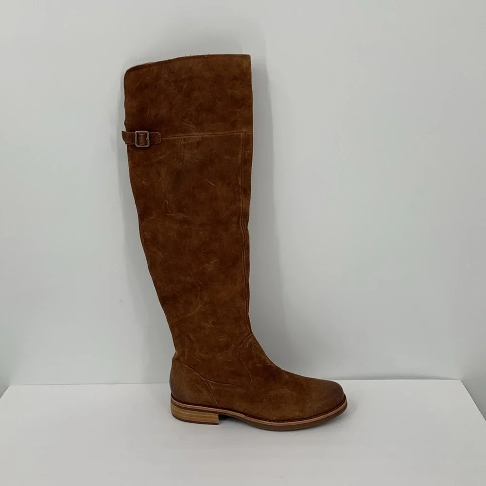 Kork-Ease Addison OTK tall boots rust distressed suede flat pull-on buckle 7.5